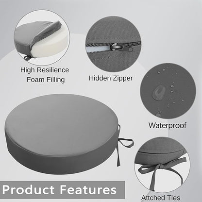 idee-home Outdoor Bistro Chair Cushions, 15”x15”x 3” Thick Outdoor Round Seat Cushions Set of 2 with Ties, Waterproof Round Patio Furniture for Garden