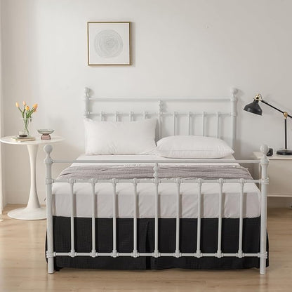 Bed Skirt King Size, Pleated Waffle Weave Bed Skirt with Split Corners, Tailored Dust Ruffle 16 Inch Drop Easy Fit, Machine Washable, Black, 16" King