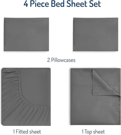 Degrees of Comfort King Sheet Set for Air Mattress – Extra Deep Pocket Fitted Sheet up to 22”, 4-Piece Bedding Sets with Dual Side Storage Pockets, Soft Breathable, Wrinkle-Resistant, Grey
