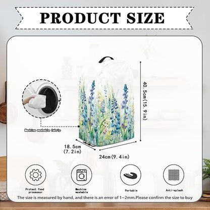 Blue Lavender Floral Kitchen Blender Cover Food Processor Dust Cover with Drawstring and Top Handle, Dust Protection Easy to Clean Small Appliance Coffee Maker Cover Juicer Cover
