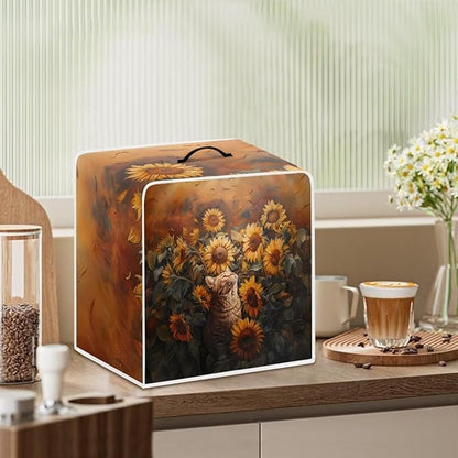 Cute Flowers Cat Coffee Maker Cover For Kitchen With Top Handle Waterproof Dust Appliance Cover Suitable For Most Coffee Machine Models