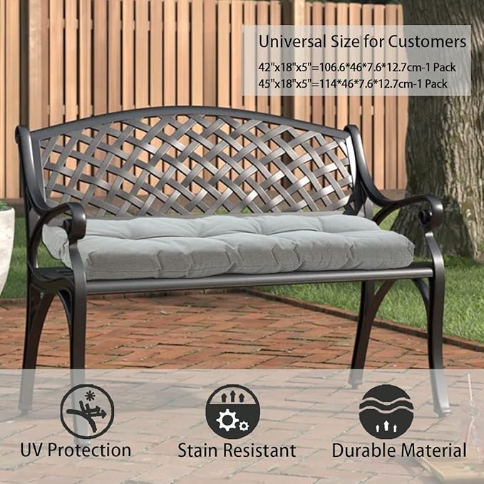 FUNHOME Outdoor Bench Cushion 45 x18 inch with Non-Slip Grips,Water Resistant Porch Swing Cushion,Bench Pillow Pads,Tufted Cushions for Patio Garden Furniture,45" Seat Cushions(Light Gray)