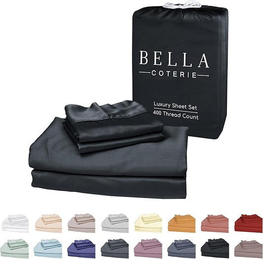 Bella Coterie Luxury Bamboo Viscose Cal King Size Sheet Set | 100% Organically Grown | Ultra Soft | Cooling for Hot Sleepers | 18" Deep Pocket [Black]