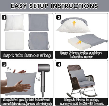 Outdoor Seat Cushion Set 22 x 22 In, Water-Resistant & Fade-Resistan, Patio Furniture Cushions with Removable Cover Deep Seat & Back Cushion with Handle and Adjustable Straps for Chair Sofa,1PC