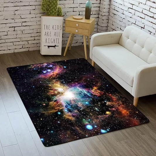 Outer Space Galaxy Area Rug for Boys Room 4x5 ft Soft Non-Slip Solar System 3D Planet Universe Rug for Kids Bedroom Living Room