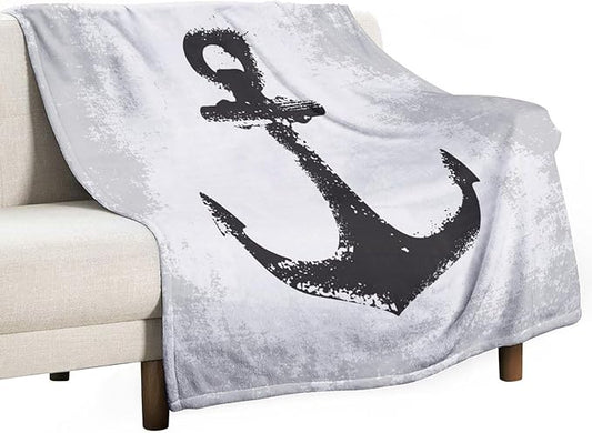 Nautical Anchor Blanket Modern Abstract Light Grey Black Anchor Art Print Soft Cozy Lightweight Throw Blanket for Women Men Bedroom Living Room Dorm Chair Sofa Travel 60x80in