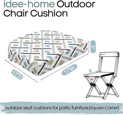 idee-home Outdoor Chair Cushions Set of 2, Thick 17" x 17" x 3" Outdoor Seat Cushions Patio Furniture Waterproof with Ties, Dining Pads