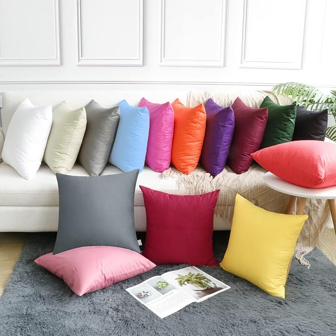 Thmyo 4-Pack 100% Cotton Comfortable Solid Decorative Throw Pillow Case, Square Cushion Cover Pillowcase Sublimation Blank Pillow Covers DIY Throw Pillowcase for Sofa(20x20 inch/ 50x50cm,Dark Grey)