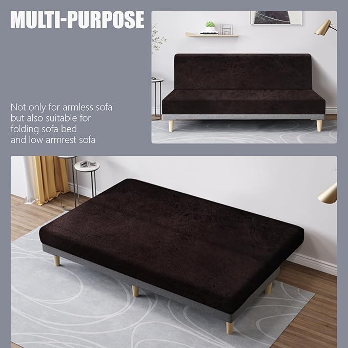 molasofa Leather Like Stretch Futon Slipcover Armless Futon Bed Sofa Cover Furniture Protector with Elastic Bottom, Soft and Washable Futon Cover for Sofa Bed Stay in Place（Medium，Chocolate）