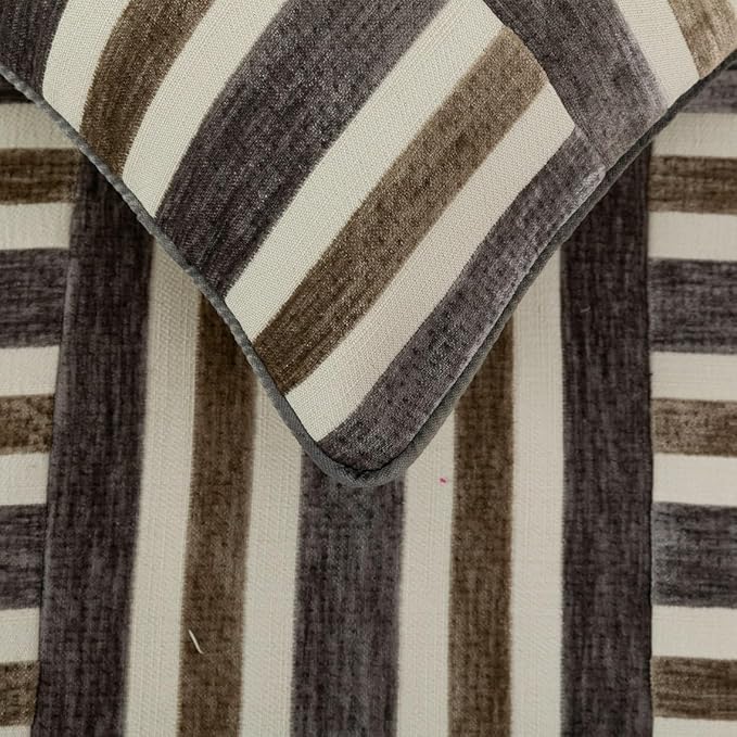 The HomeCentric King/Queen/Twin Beige & Grey Decorative Twin 53"x18" Bed Runner Without Pillow Cover, Patchwork Bed Scarf on Velvet Fabric - Striation