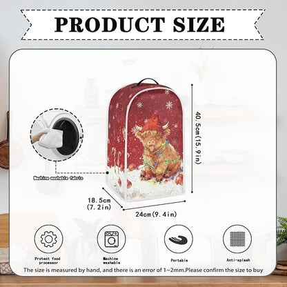 Christmas Blender Cover Dust Cover for Kitchen Highland Cow Food Processor Dust Covers with Handle Easy to Install Protection Covers for Stand Mixer Juice Machine Christmas Decor