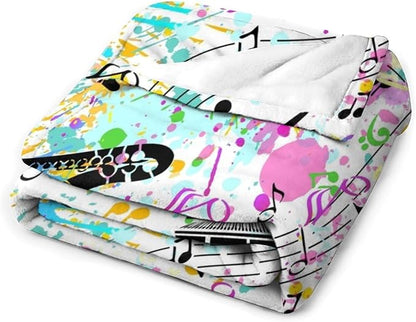 Music Blanket Colorful Graffiti Piano Keys Music Note Modern Abstract Art Print Soft Cozy Lightweight Throw Blanket for Kids Girls Boys Bedroom Living Room Dorm Chair Sofa Travel 60x80in