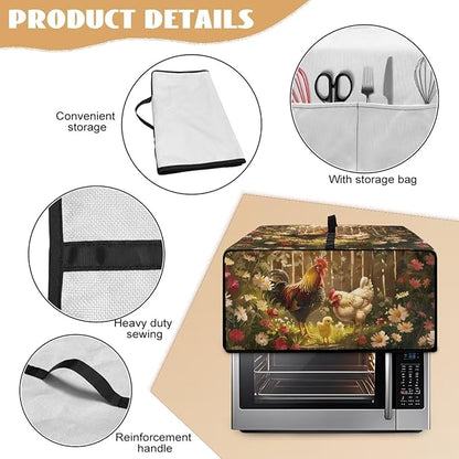 Air Fryer Toaster Oven Dust Cover with Side Pockets, Protective Countertop Microwave Oven Cover for Home Indoor Decor, L, 18.5 x 22.5 x 13 Inches, Rooster Chicken Daisy Print