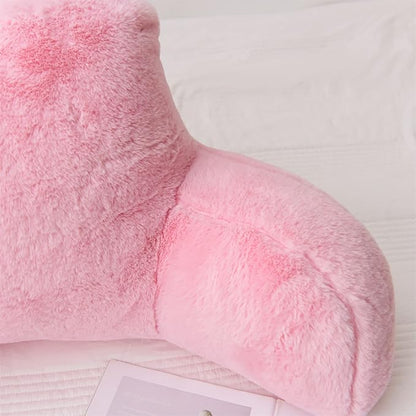 Aimuan Reading Pillow Bed Rest Pillow with Arms Rabbit Fur Cushion for Adults Teens Incline Rest Sitting up & Sleeping Snoring Pillow with Pregnancy Lumbar Back Support (Standard, Pink)