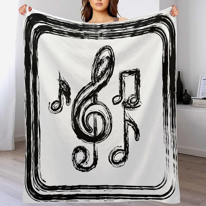 Music Blanket Black Abstract Graffiti Music Note Art Printed Soft Cozy Lightweight Throw Blanket for Kids Girls Boys Women Men Bedroom Living Room Dorm Chair Sofa Travel 70x80in