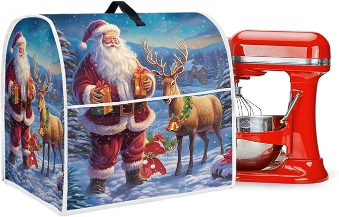 Christmas Stand Mixer Cover for Kitchen Aid 6-8 Qt Mixer, Santa Claus Elk Small Appliance Dust Covers Universal for Air Fryers, Coffee Makers, Christmas Kitchen Decor