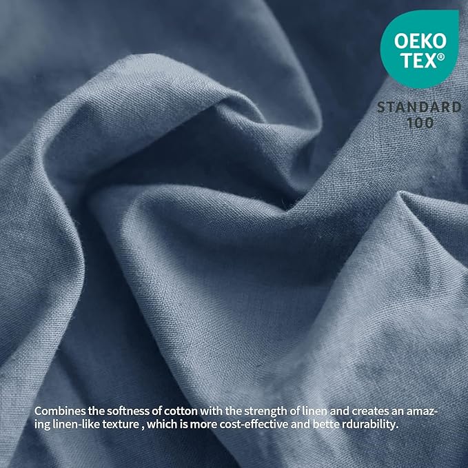 BISELINA French Linen Bed Skirt with Pleated Frills 14-Inch Tailored Drop Natural Flax Cotton Blend Dust Ruffle Soft Cozy Farmhouse Bedding (14" Full, Navy Blue)