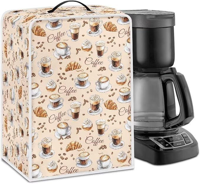 Coffee Maker Cover For Kitchen With Top Handle Waterproof Dust Appliance Cover Suitable For Most Coffee Machine Models Croissant Pattern