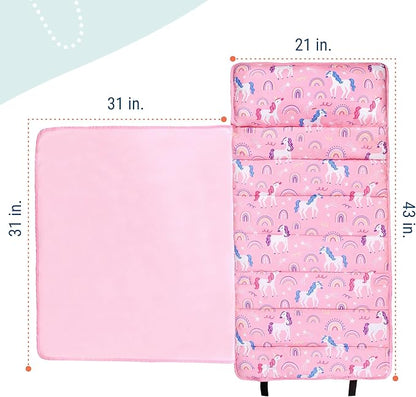 Wildkin 43-inch Kids Nap Mat – Soft Microfiber Toddler Sleeping Mat with Pillow