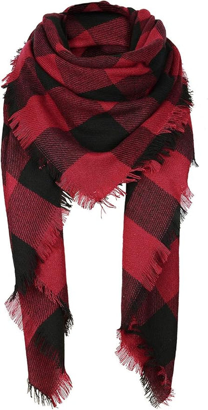 American Trends Women's Cozy Warm Winter Fall Blanket Scarf Stylish Soft Chunky Checked Giant Scarves Shawls