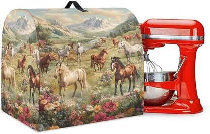 Horse Print Stand Mixer Cover with 2 Pocket and Handle Kitchen Appliance Coffee Maker Toaster Dust Covers