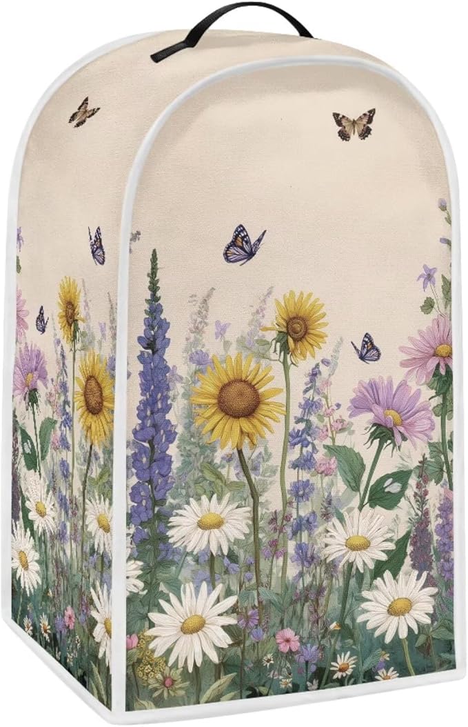 Talayituse Sunflower Daisy Lavender Butterfly Print Blender Dust Cover, Fingerprint Protection Cover for Stand Mixer or Coffee Machine, Home Kitchen Appliance Covers for Stain Dust Resistant Supplies
