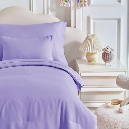 Toddler Bedding Set - 5 Piece Soft and Breathable Toddler Bed Set for Boys and Girls, Includes Quilted Comforter, Fitted Sheet, Flat Top Sheet, Standard Pillowcase and Toddler Pillowcase, Purple