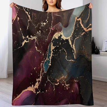 Modern Marble Blanket, Abstract Luxury Baroque Golden Purple Blue Stone Veins Pattern Soft Warm Cozy Plush Flannel Covers for Livingroom Bedroom Couch Chair Camping Travel Home Decor Tapestry 60x80in
