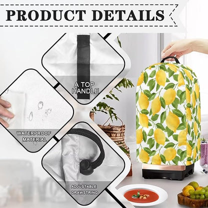 Lemon Leaf Print Countertop Blender Cover with Drawstring Kitchen Appliance Dust Protection 9.4”Lx7.2”Wx15.9”H Kitchen Blender Appliance for Home Kitchen Decor