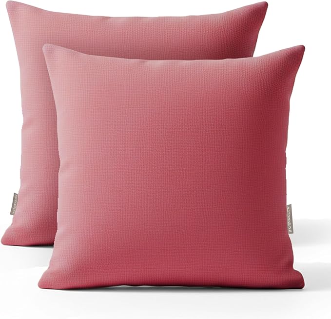 Haven & Glow Decorative Throw Pillow Cover – Square Cushion Case with Zipper | Modern Sofa, Couch & Bed Accent Pillow Covers for Living Room, Bedroom & Home Decor | 18 x 18 Inch – Pink – Pack of 2