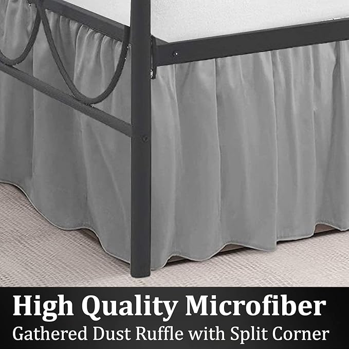 SKY BEDDINGS - Queen Size Ruffled Bed Skirt with Split Corners - 12 Inch Drop Dust Ruffle Bed Skirt with Platform Three Sided Coverage - 100% Microfiber, Light Grey