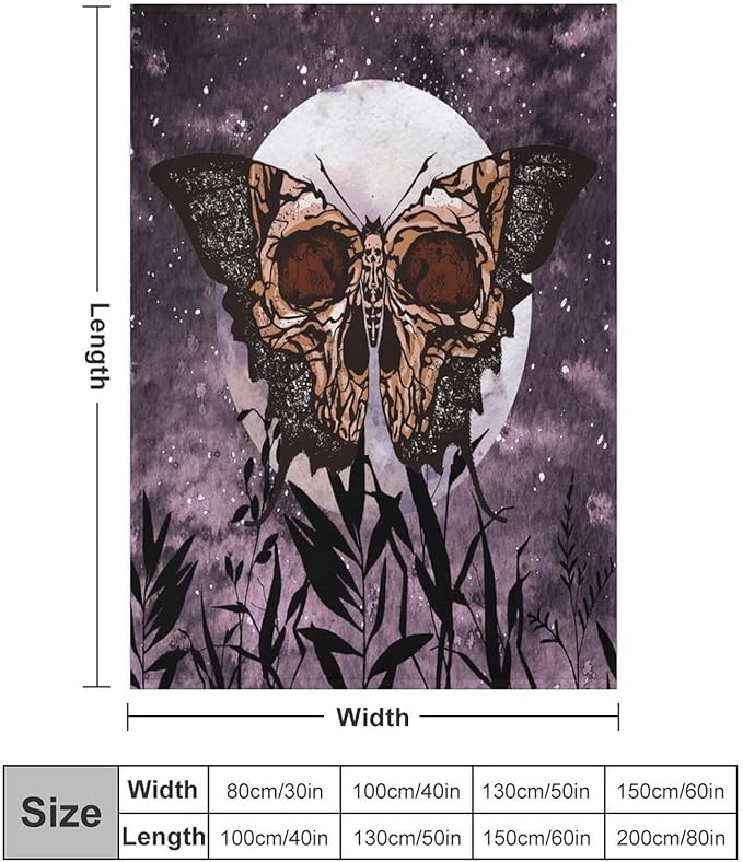 Death Moth Blanket, Boho Gothic Skull Moth Purple Starry Plant Full Moon Mysterious Witchy Throw Blanket for Couch Sofa Office Bed Travelling Bed Throws, 30"x40"