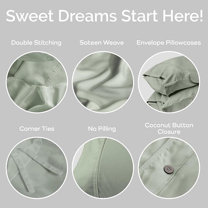 Duvet Cover Set - 100% Viscose Derived from Bamboo Duvet Cover King Size, 3 PC Luxury Cooling Duvet Cover for Hot Sleepers, Silky Buttery Soft Comforter Cover & 2 PC King Pillowcases, Sage