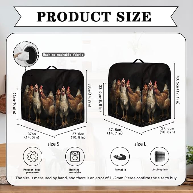 Funny Rooster 3D Print Stand Mixer Covers Kitchen Aid Mixer Cover Mixer Dust Cover with Pockets and Handle Kitchen Accessories Mixer Covers Black
