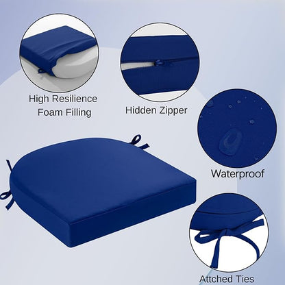 idee-home Outdoor Chair Cushions Set of 2, Thick 19" x 19" x 3" Outdoor Seat Cushions Patio Furniture Waterproof with Ties, Dining Pads
