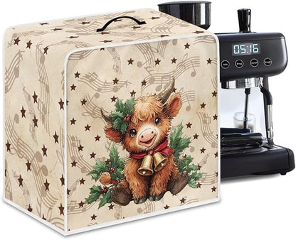 Christmas Coffee Maker Cover, Dustproof Washable Highland Cow Coffee Machine Protector with Handle