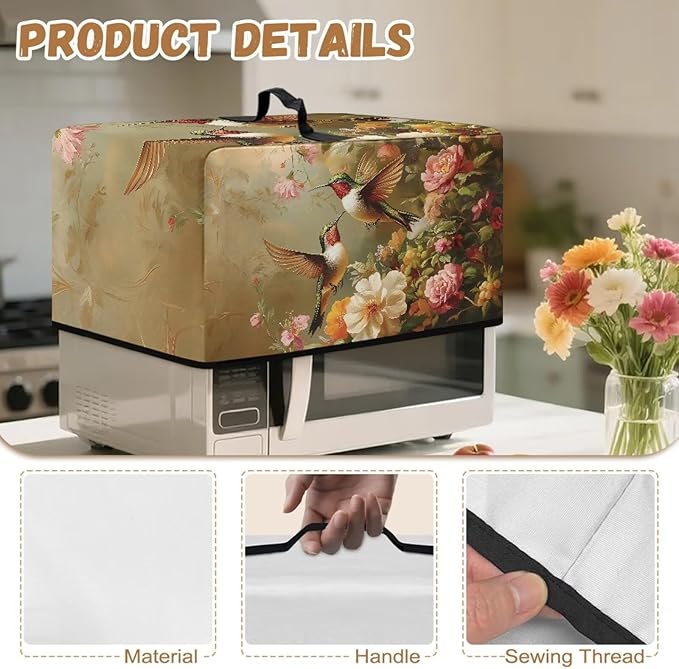 Microwave Oven Dust Cover, Hummingbird Polyester Waterproof Microwave Dust Cover Oil Proof Microwaves Ovens Covers Decorative Kitchen Appliance Covers for Air Fryer Toaster