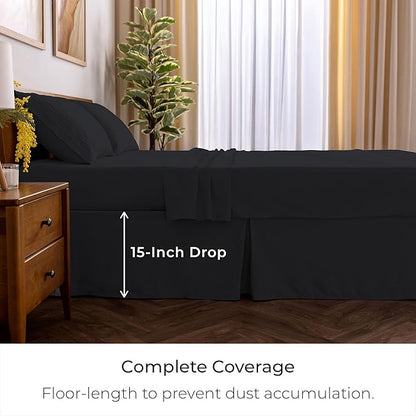 Mellanni Bed Skirt King Size - Bed Skirting - 15-Inch Tailored Drop Pleated Dust Ruffle - Hotel Luxury Bedding - Wrinkle, Fade, Stain Resistant - 1 Bedskirt (King, Black)