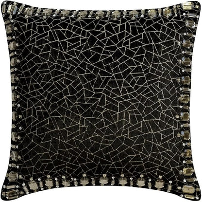 The HomeCentric King/Queen/Twin Black Decorative Full 68"x18" Bed Runner Without Pillow Cover, Mosaic & Crystal Bed Scarf on Velvet Fabric - Mosaic Noir