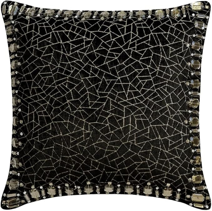 The HomeCentric King/Queen/Twin Black Decorative Twin 53"x18" Bed Runner Without Pillow Cover, Mosaic & Crystal Bed Scarf on Velvet Fabric - Mosaic Noir