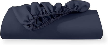 Bare Home Fitted Bottom Sheet Full Size - Premium 1800 Microfiber - Ultra-Soft Hotel Luxury - Deep Pocket - Durable and Long Lasting - Fitted Sheet (Full, Midnight Blue)