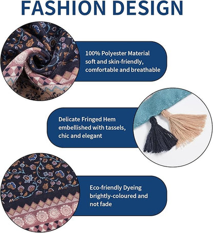 Scarf for Women Lightweight Soft Floral Leopard Printed Scarves Fall Winter Fashion Shawl Wrap with Fringe