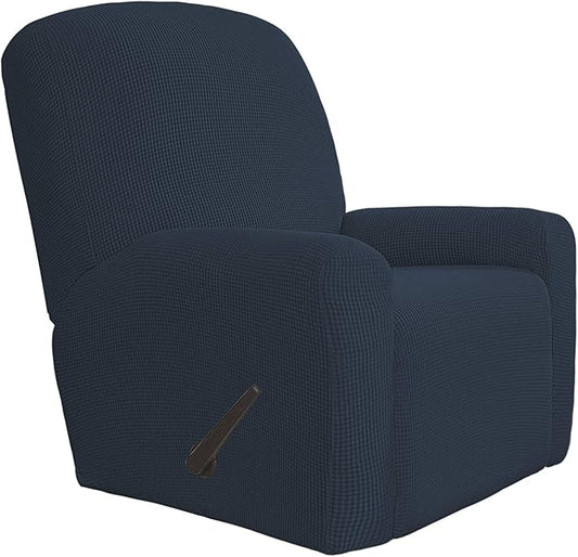 Easy-Going 4 Pieces Oversized Recliner Stretch Sofa Slipcover Sofa Cover Furniture Protector Couch Soft with Elastic Bottom,Polyester Spandex Jacquard Fabric Small Checks Dark Blue