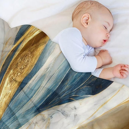 Abstract Marble Blanket, Modern Luxury Baroque Golden Blue White Stone Veins Pattern Soft Warm Cozy Plush Flannel Covers for Livingroom Bedroom Couch Chair Camping Travel Home Decor Tapestry 30x40in