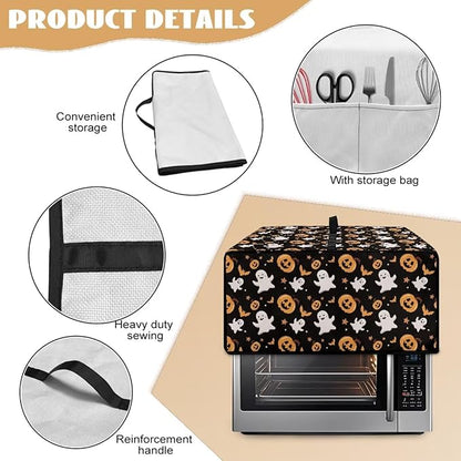 Halloween Toaster Oven Dust Cover Protective Microwave Oven Cover with Pockets Dust-proof Countertop Appliance Protector, Halloween Pumpkin Ghost Bat Star Print, L