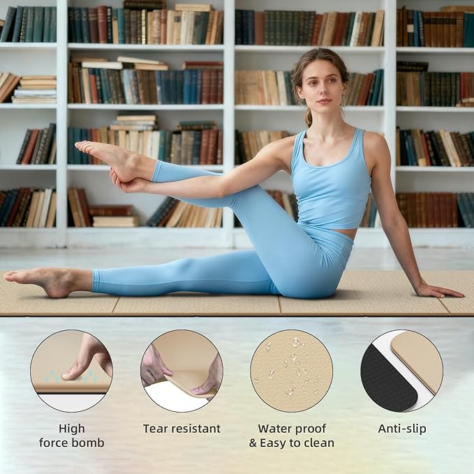Foldable Yoga Mat Thick 10mm-WUWAN Extra Large Exercise mat, TPE Material, Non-Slip Fitness Folding Mats Easy to Carry For Home Workout Travel Pilates
