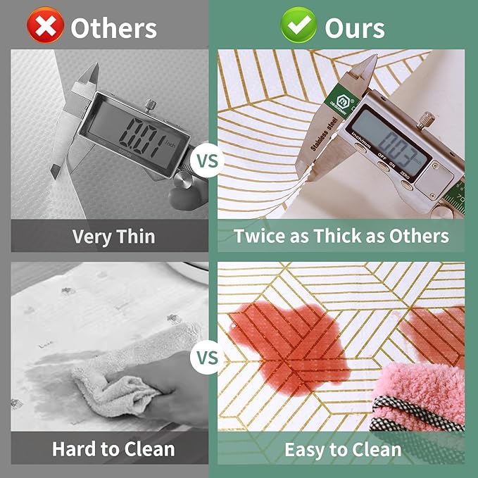 Shelf Liners for Kitchen Cabinets 17.5in x 20FT, Non Adhesive Cabinet Liner Strong Non-Slip Thickened Gold Geometric Drawer Liner, Easy to Clean for Shelf, Cabinet with Knife and Tape Measure