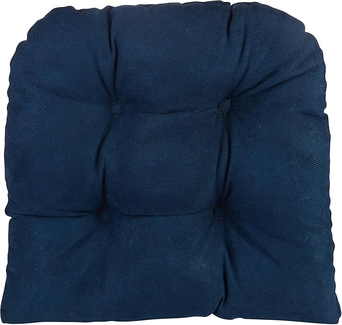 Klear Vu Gripper Overstuffed Universal Non-Slip Dining Chair Cushions for Kitchen Decor or Office Use, U-Shaped Skid-Proof Seat Pad, 17x17 Inches, 2 Count (Pack of 1), Linear Indigo Blue