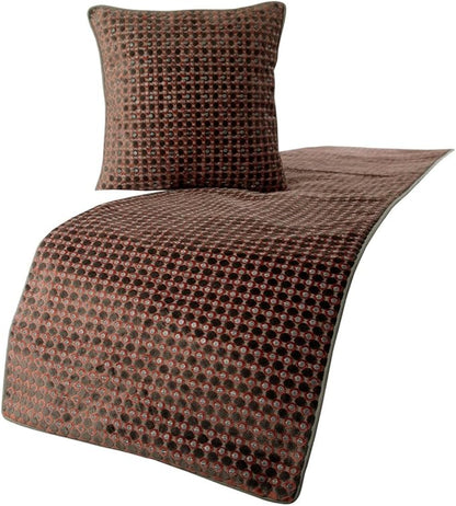 The HomeCentric Grey Bed Runner Without Pillow Cover, Full Size 68"x18" Decorative Bed Runner, Peach & Grey Velvet Bed Scarf in Sequins Embroidery - Ditto Dots