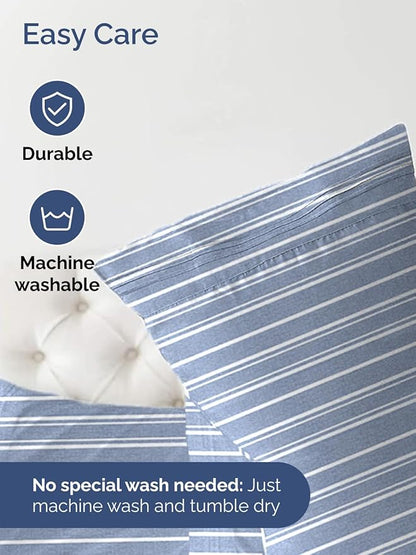 Extra Deep Queen Fitted Sheet - Hotel Luxury Single Fitted Sheet Only - Easily Fits 18 inch to 24 inch Mattress - Ultra Soft, Wrinkle Free with Extra Deep Pockets - Breathable & Comfy - Blue Stripes
